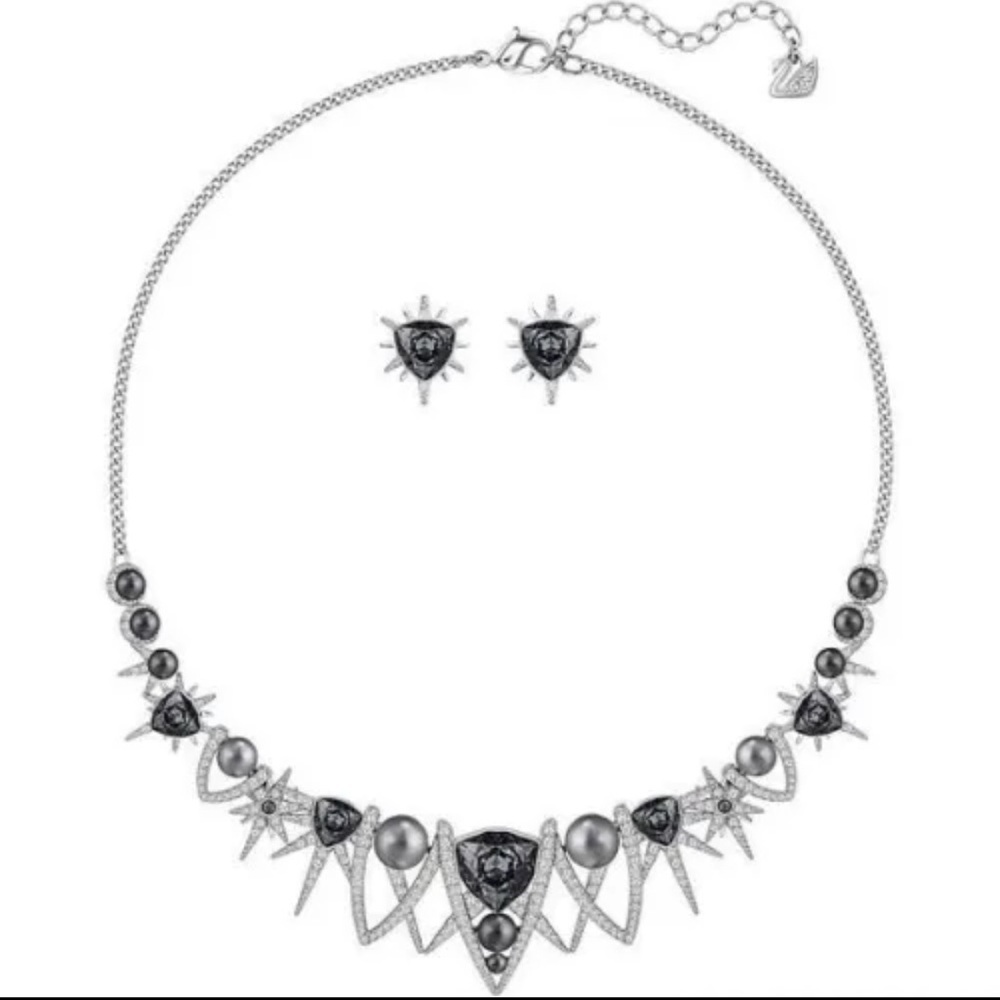 New SWAROVSKI Sign Fantastic Floral Spike Necklace & Earring Set